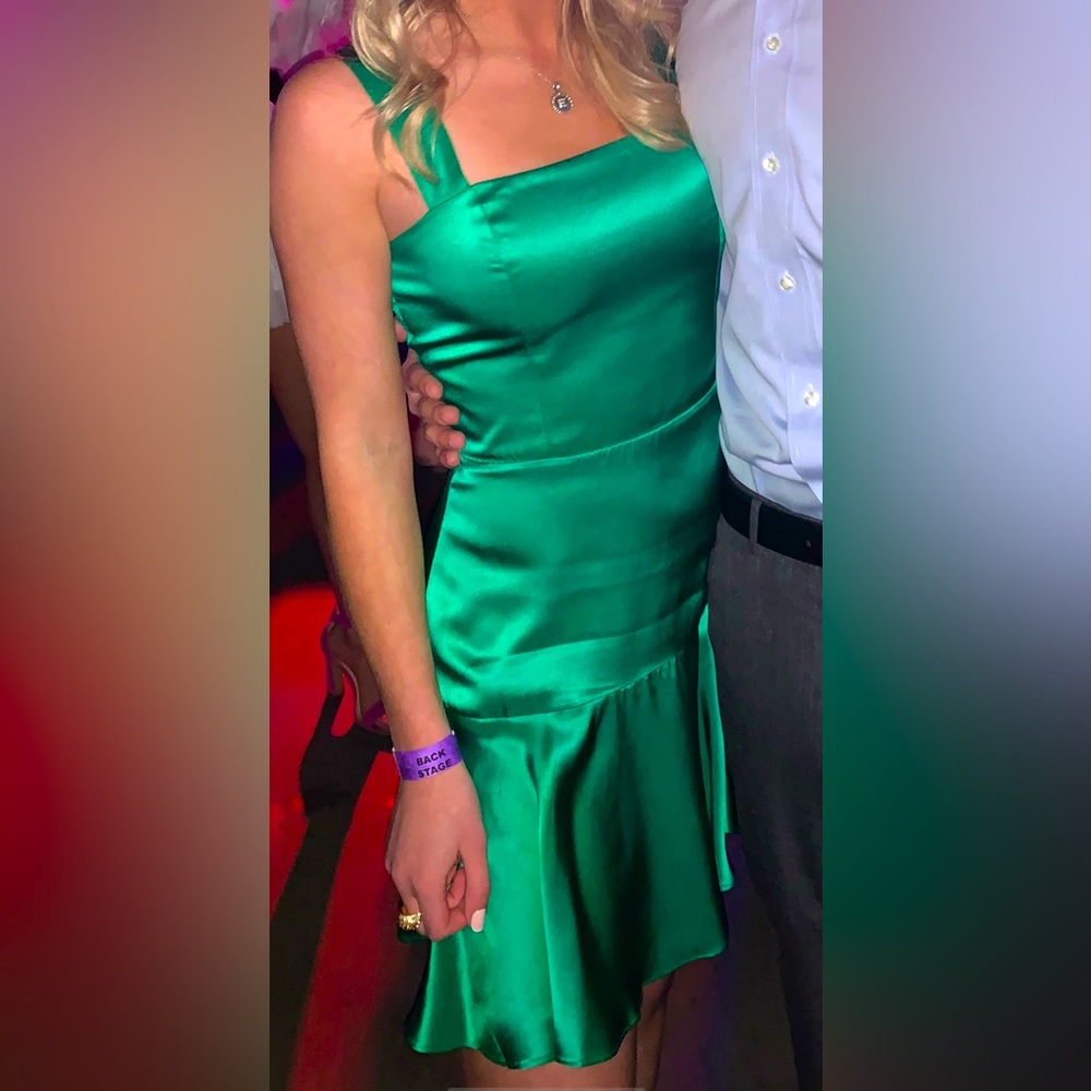 AMANDA UPRICHARD Green Amelyn Silk square-neck sleeveless mini dress